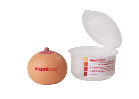 mamivac® Brustmodell neben Aufbewahrungsbox